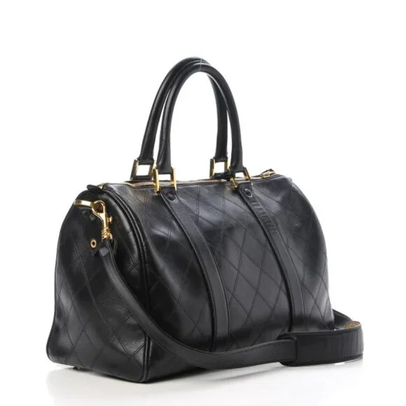 CHANEL Bicolor Coco Mark Handbag Boston Bag Leather Black - Picture 3 of 10